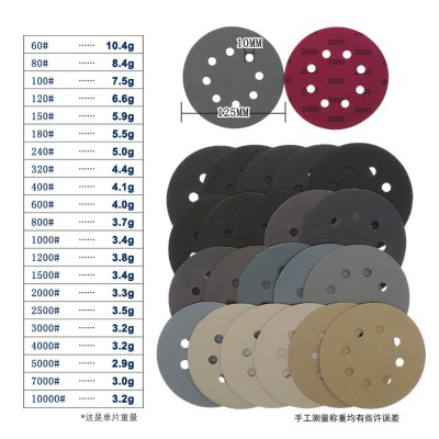 外贸货源打磨砂纸 996A+5英寸8孔125mm背绒砂纸 圆盘抛 光水磨砂纸图4