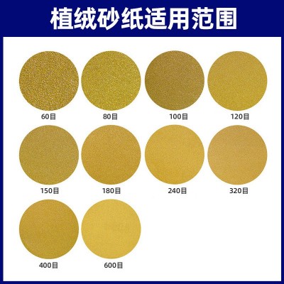黄砂4寸湿磨沙纸5寸干磨植绒吸尘圆盘砂纸汽车墙面打磨抛光拉绒片图4