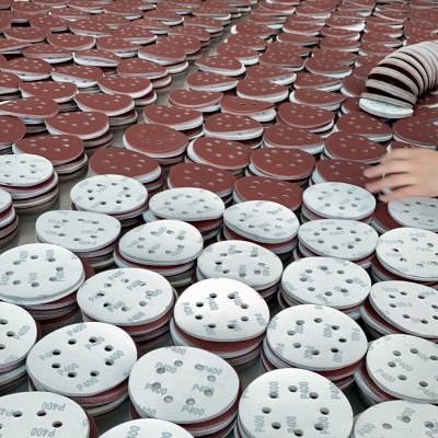 跨境爆品 5寸8孔植绒砂纸 红砂氧化铝125气磨抛光砂纸 套装组合图3