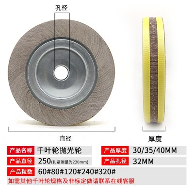 千叶轮千页轮抛光砂布轮砂皮纸磨轮卡盘叶轮250*80*32打磨轮220MM图2