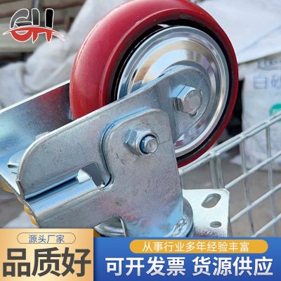 5.6.8寸重型弹簧减震轮聚氨酯万向定向刹车大载重轮子聚氨酯脚轮图5