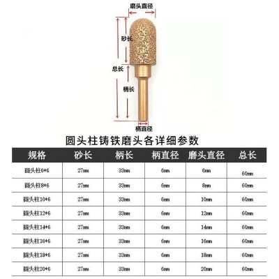 金色钎焊金刚石磨头电磨6mm圆柱形合金铸铁钎焊磨棒大理石打磨棒图3
