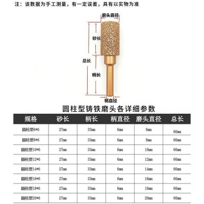 金色钎焊金刚石磨头电磨6mm圆柱形合金铸铁钎焊磨棒大理石打磨棒图4