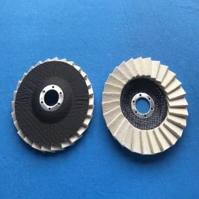 羊毛轮百叶片5寸125*22mm网基盖平面毛毡百叶轮镜面抛光轮115*22图2