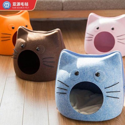 供应半封闭耐磨毛毡猫窝 可拆洗透气折叠四季通用毛毡宠物猫窝图2