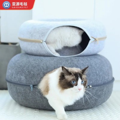 供应半封闭耐磨毛毡猫窝 可拆洗透气折叠四季通用毛毡宠物猫窝图4