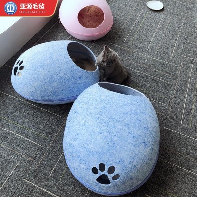 供应半封闭耐磨毛毡猫窝 可拆洗透气折叠四季通用毛毡宠物猫窝图3