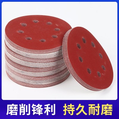 5寸8孔植绒红砂圆盘背绒自粘式打磨片家具木工汽车抛光打磨机砂纸图2