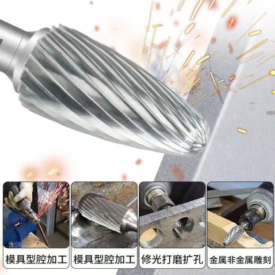 硬质合金旋转锉金属木工钨钢打磨头圆柱形电动雕刻打磨单双纹铣刀图4