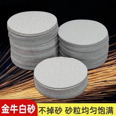 白砂背绒植绒砂纸4寸5寸自粘圆盘砂纸金属抛光打磨除锈拉绒磨光片图3