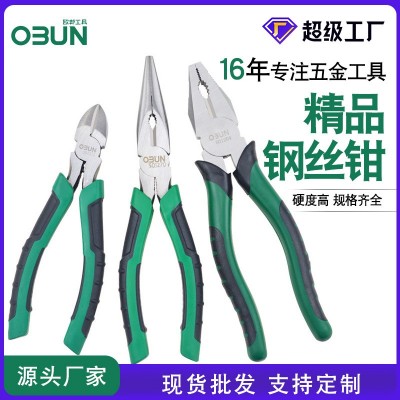 欧邦现货钢丝钳子8寸工业级压线电工手动老虎钳尖嘴剪线 老虎钳图2