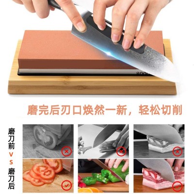 磨刀石白刚玉双面油石条家用厨房户外磨石竹底座外贸砥石套装批发图2